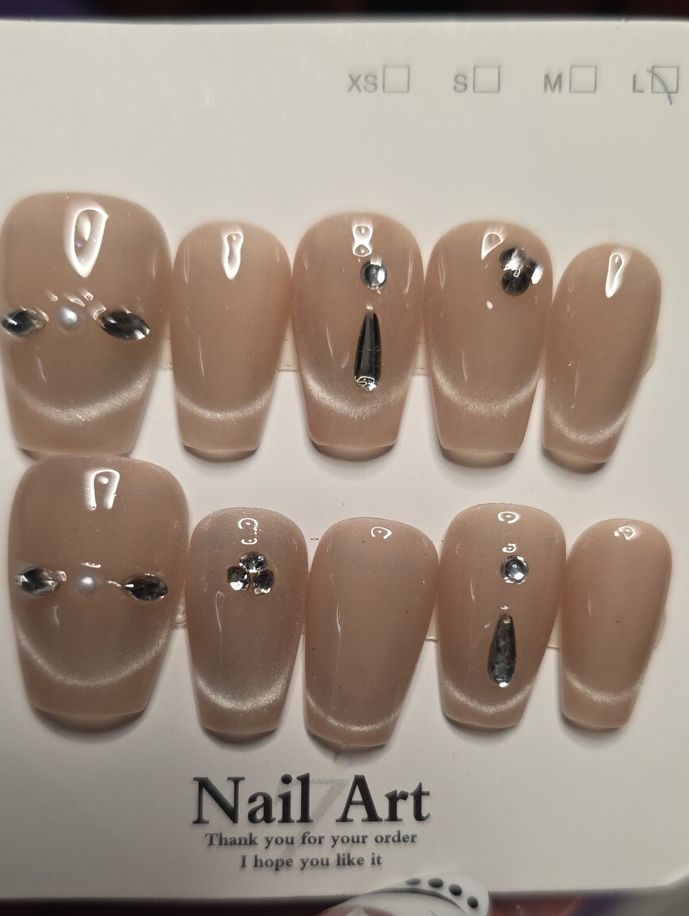 Nail Art Nude Gemstone Press-On Nails Size Large